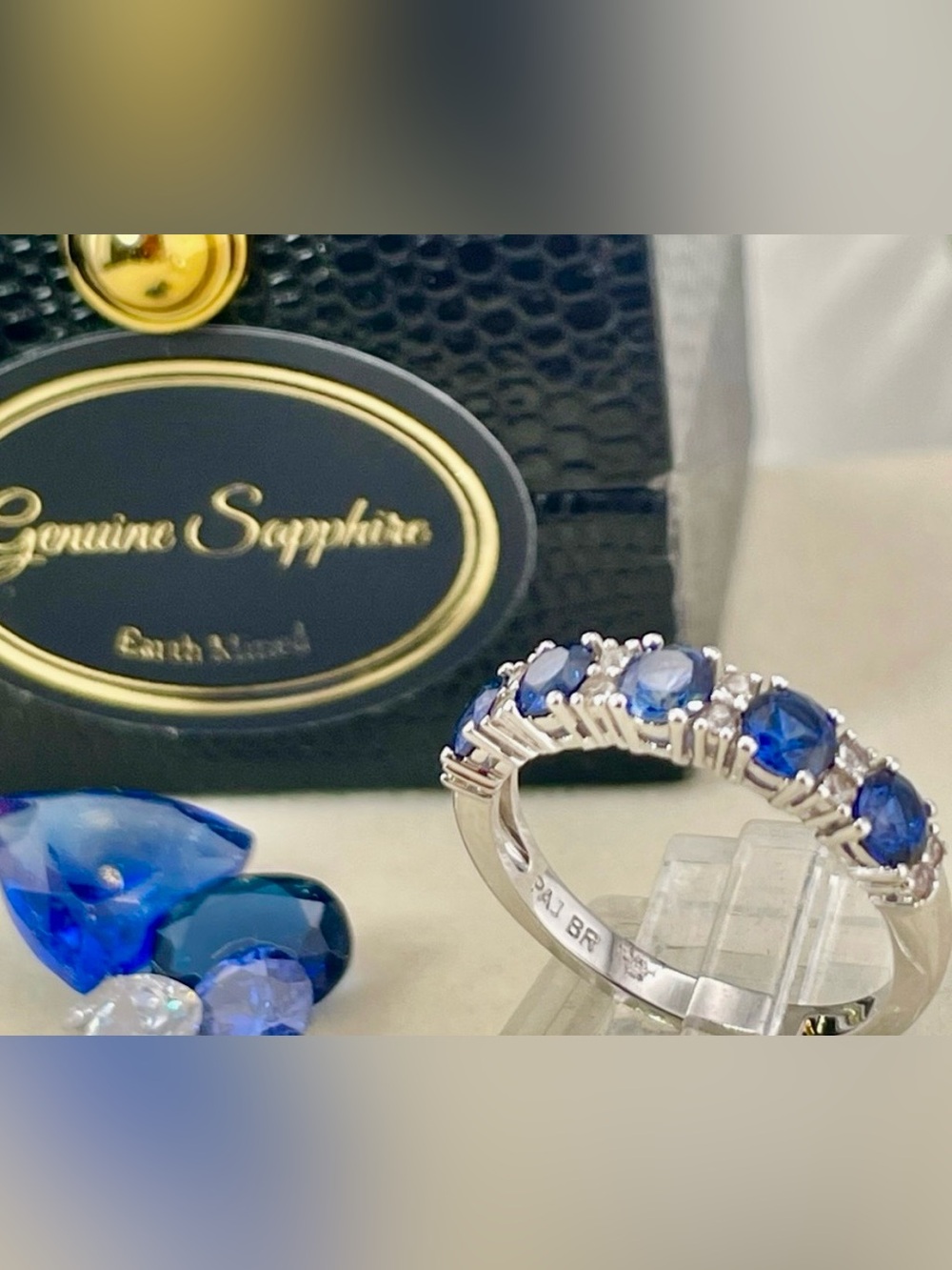 1.2ct Blue Sapphire Ring white Sapphire size 7 - 14k white Gold on 925